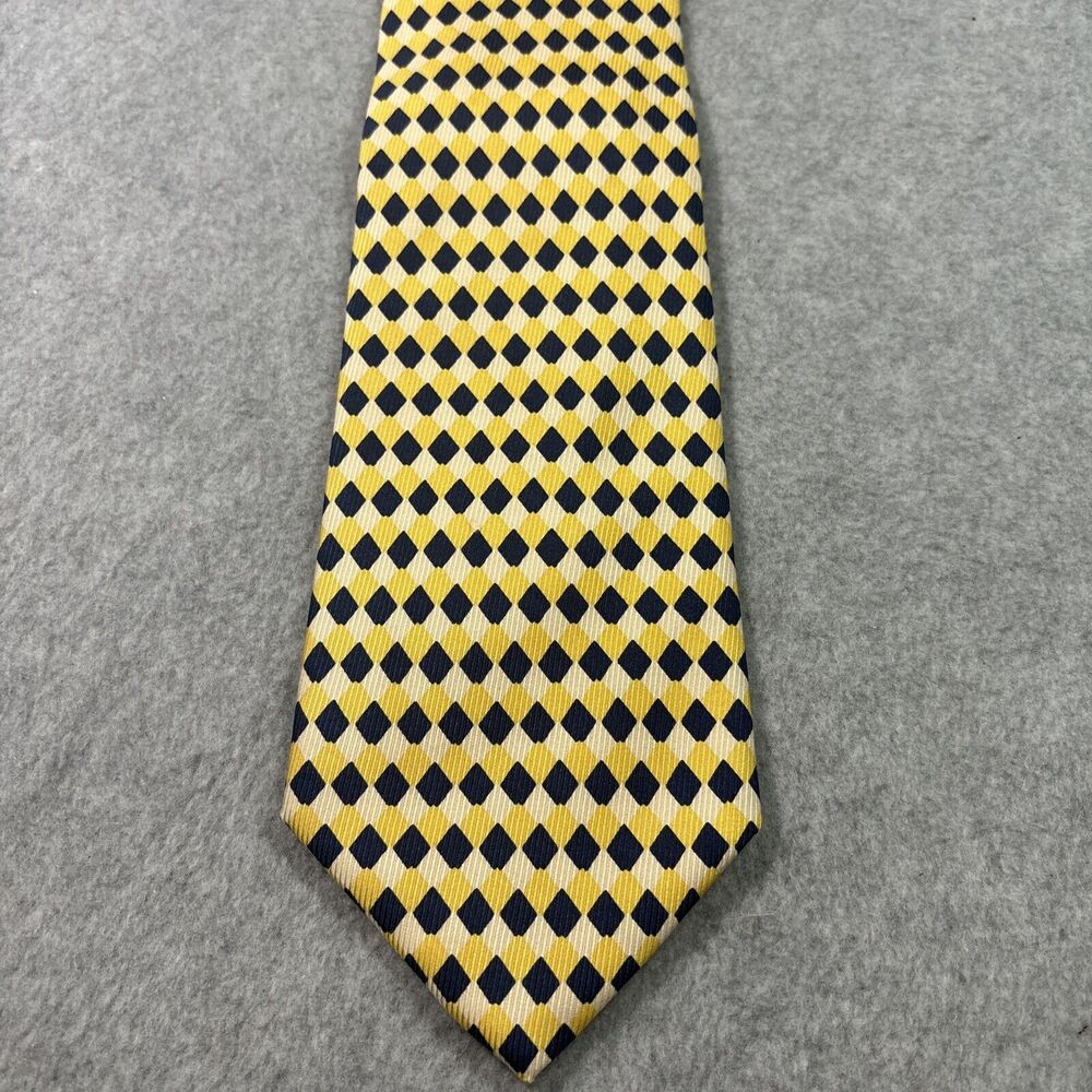 Barneys New York Tie Geometric Yellow‎ White Blue Diamonds Italy L:56” W:3.75”